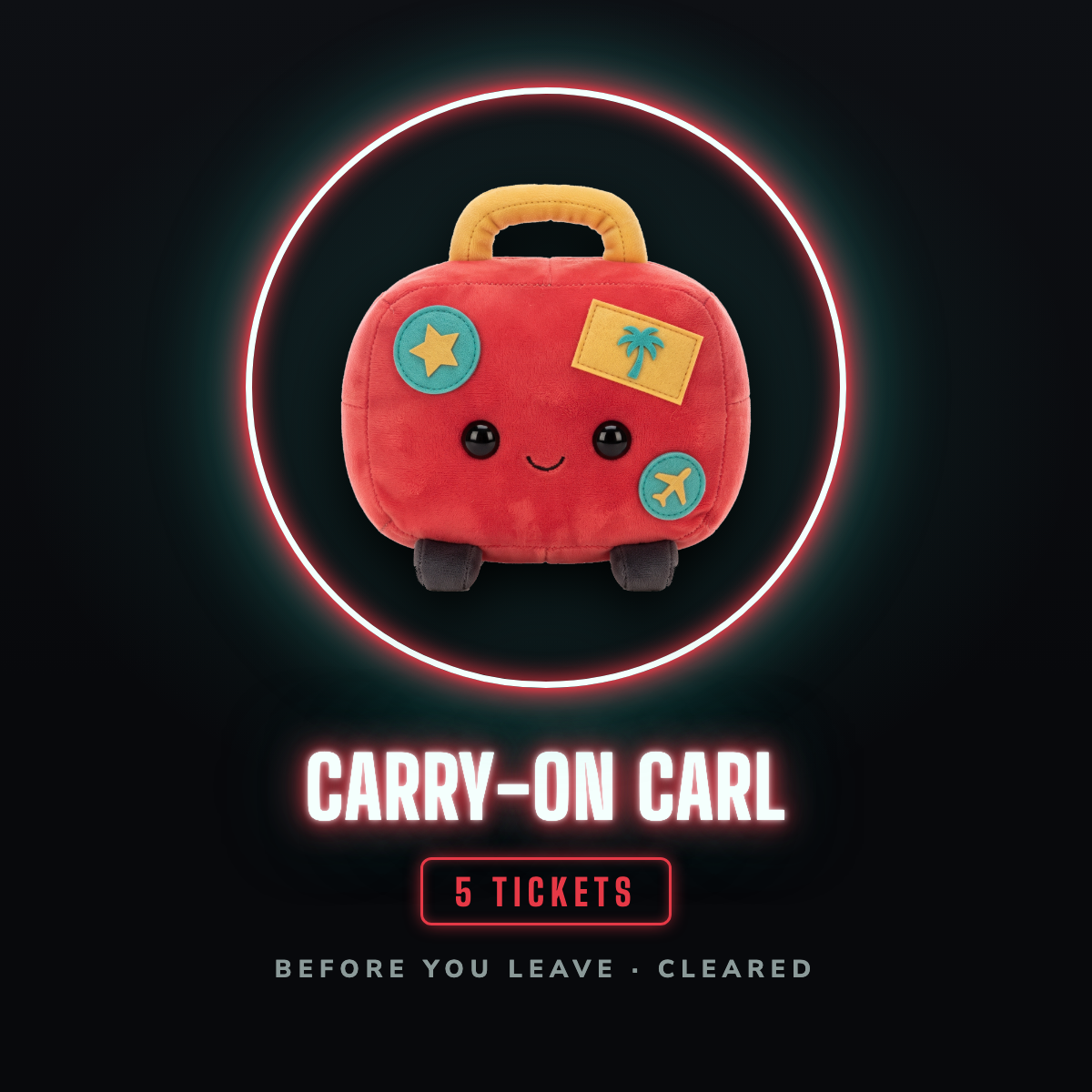 Carry-On Carl prize badge, 5 tickets