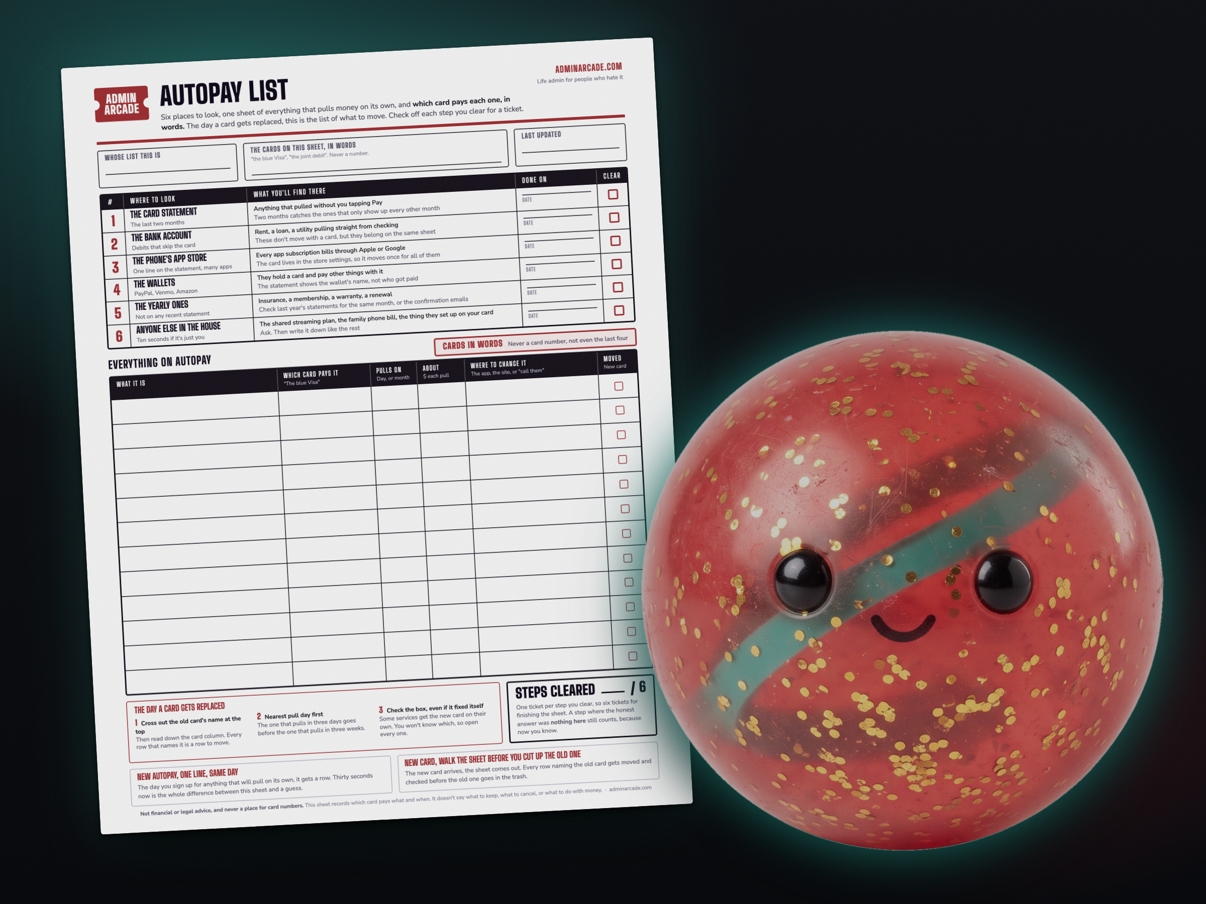 Free printable autopay list with Bounce Betty, the prize for clearing it
