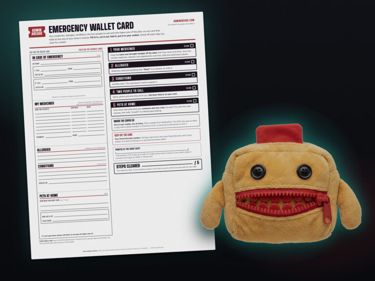 Printable emergency wallet card with the Wally Wallet plush prize