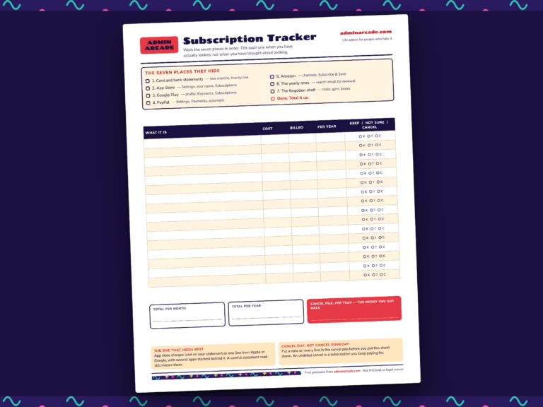 Printable subscription tracker with the seven places subscriptions hide